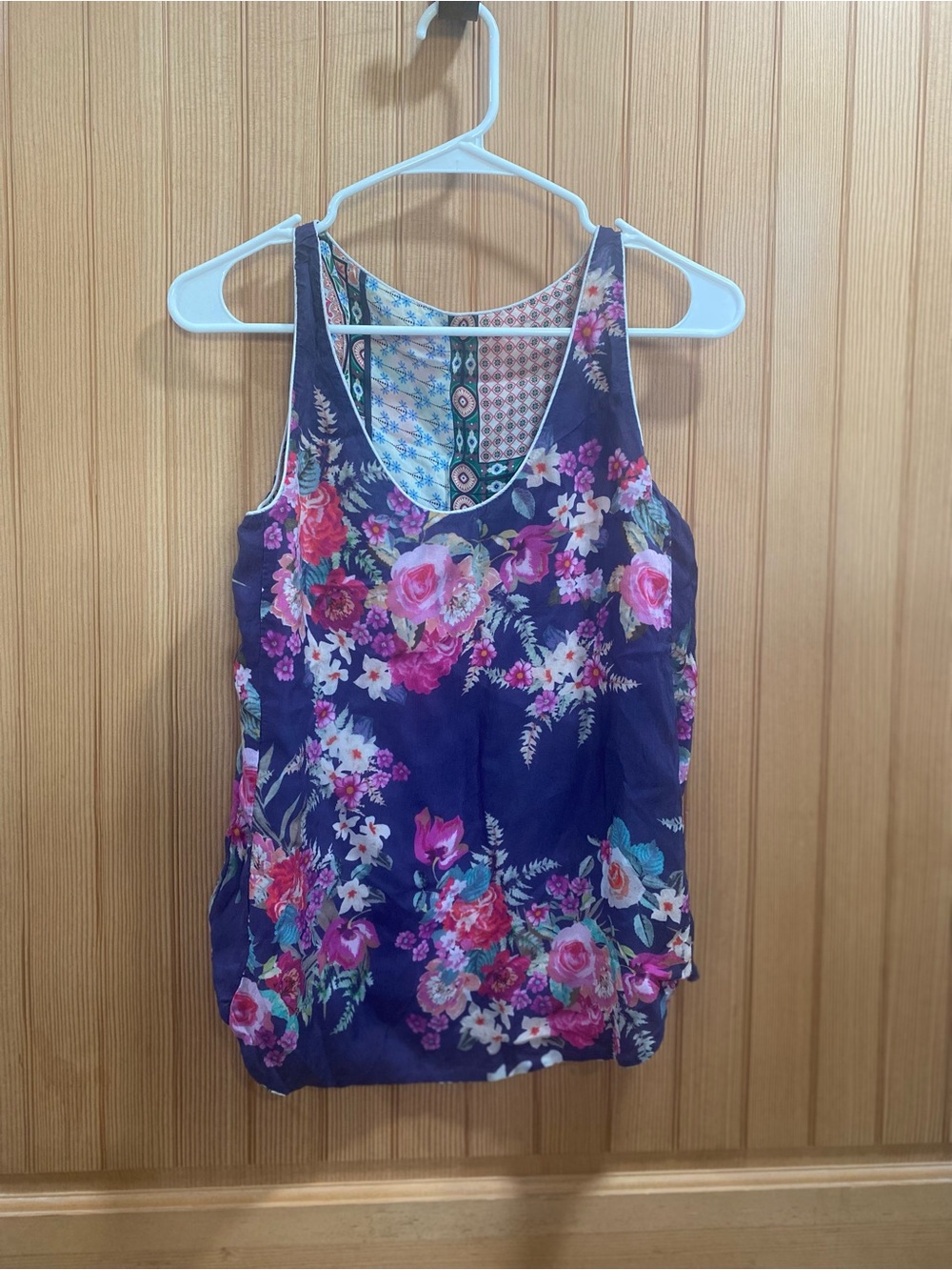 Johnny Was Reversible Floral Purple and Boho Patchwork Scoop Neck Tank Top - Picture 2 of 3
